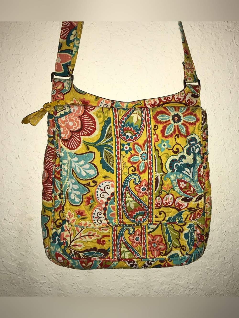 Vera Bradley Floral Paisley Crossbody Bag Yellow Shoulder Purse Adjustable